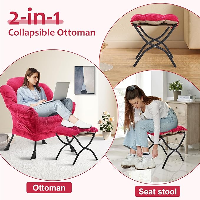 Fabric Lazy Chair with Ottoman, Oversized Upholstered Sofa Chair - Image 6