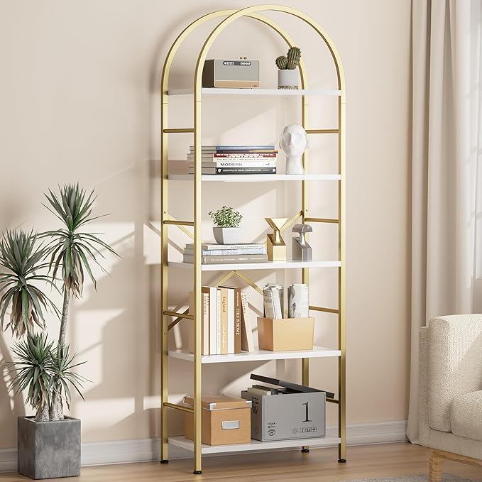 Shintenchi Bookshelf, Arched Bookshelf 5 Tier Bookcase Shelf by Shintenchi