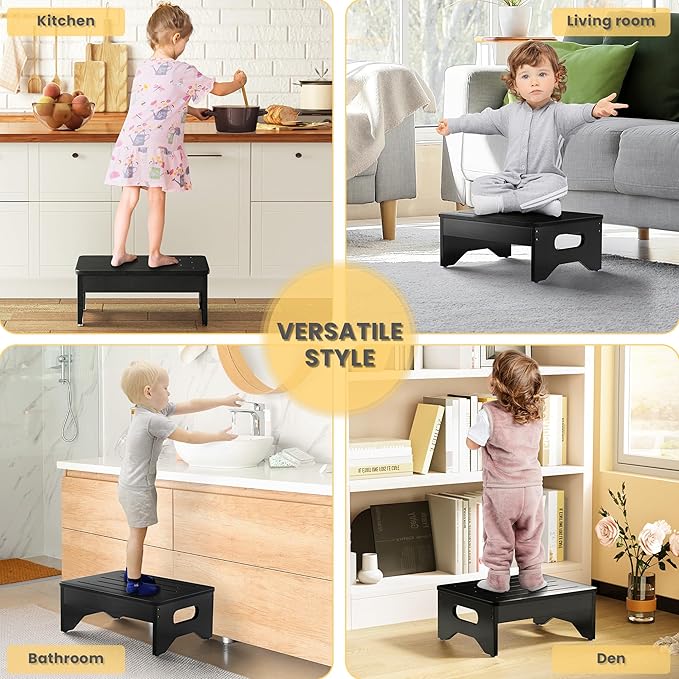 Wooden Step Stool for Adults & Kids, Non-Slip Rubber Feet, 6.5 Inch High - Image 5