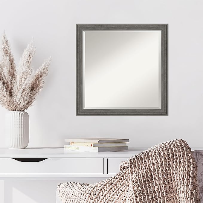 Amanti Art Grey Wall Mirror 23x23 Regis Barnwood Grey Narrow Square Bathroom - Image 6
