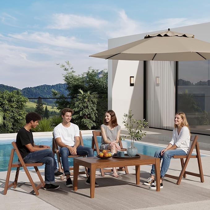 Wood Folding Chairs Set of 4, Indoor Outdoor Wooden Foldable Dining Chairs - Image 3