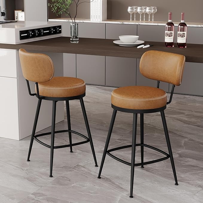 Counter Height Bar Stools, Faux Leather Kitchen Counter Stools - Image 9