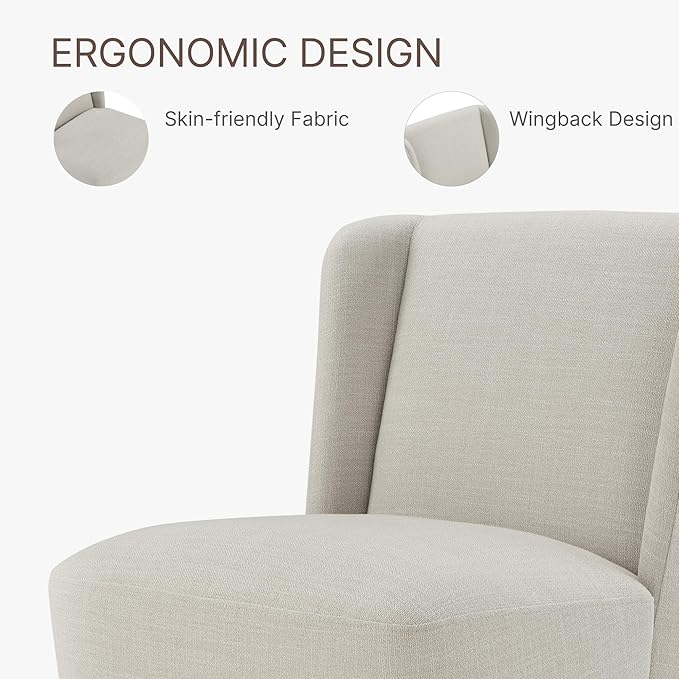 Dining Chairs with Casters No Assembly Upholstered Wingback Single Sofa Armless - Image 6