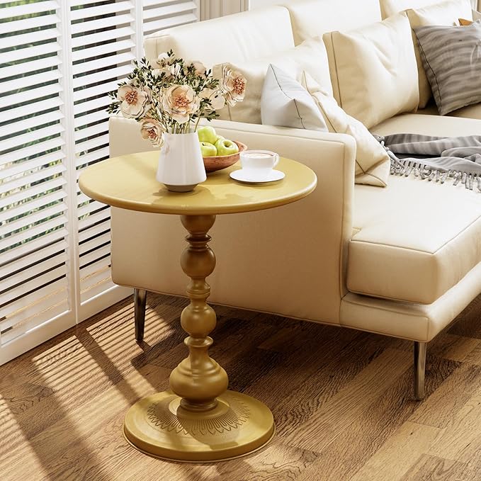 XIV Metal Small Round Side End Table, Vintage Matte Coffee Drink Cocktail Table - Image 2