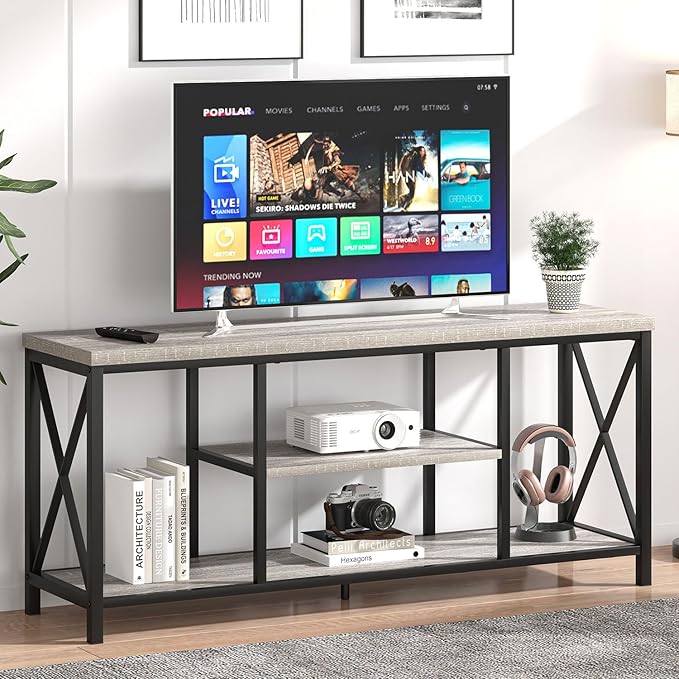 FOLUBAN Modern TV Stand for TV up to 65 Inch, Rustic Wood Entertainment Center - Image 3