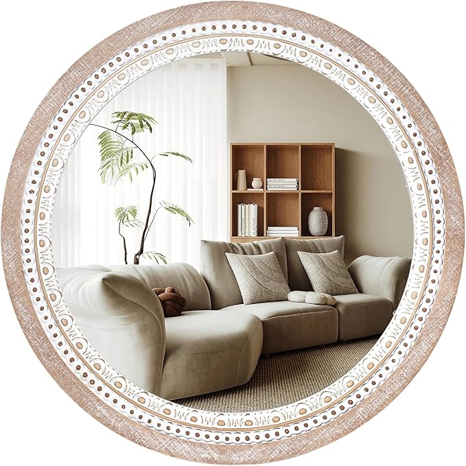 32" Farmhouse Wooden Decorative Round Mirrors by ReflintoWallDecor