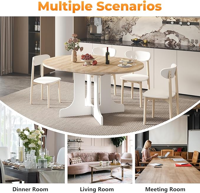 43"-59" Expandable Round Dining Table, Extendable Dining Room Table - Image 5