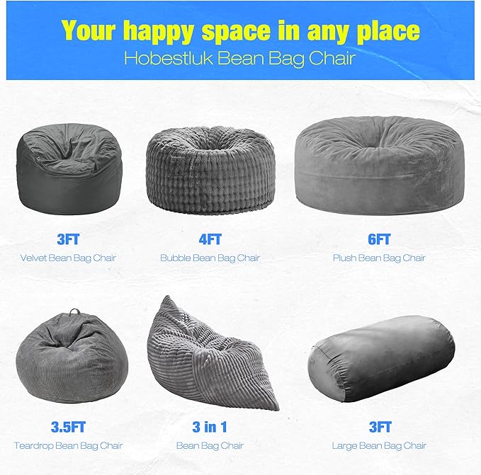 Hobestluk 3FT Bean Bag Chair Large Beanbag - Image 7