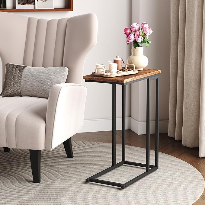 Yusong Small C Shaped End Table, Slim Couch Side Tables Slide Under Sofa Bed - Image 2