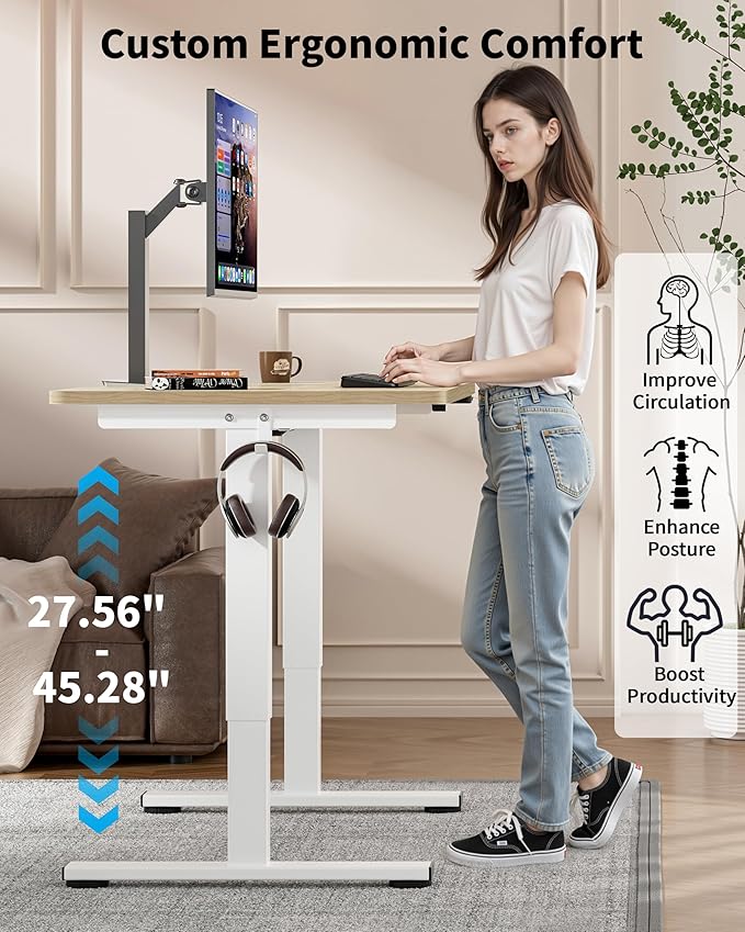 Okin Small Electric Standing Desk, Oak Sit to Stand Computer Workstation - Image 5