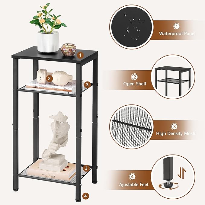 Hoctieon 2-Set 3 Tier End Table, Telephone Table Set of 2, Tall Side Table - Image 4