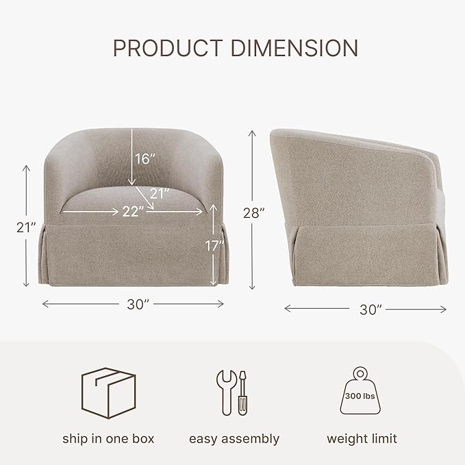 Swivel Accent Chair, 360 Degree Performance Fabric Armchair Modern Barrel - Image 2