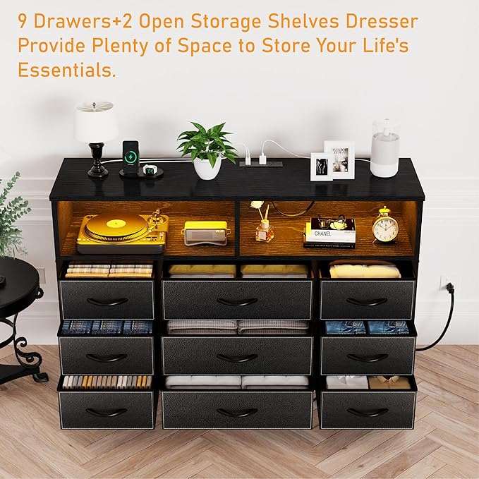 Black Dresser for Bedroom, 9 Drawers Led Dresser TV Stand - Image 6