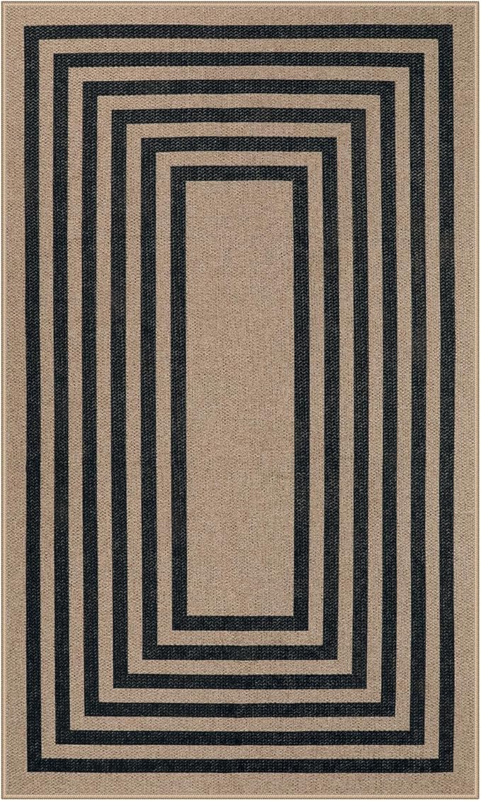 Lahome Modern Geometric Easy Jute Outdoor Rug, 3x5 Black Washable Kitchen Rugs - Image 7