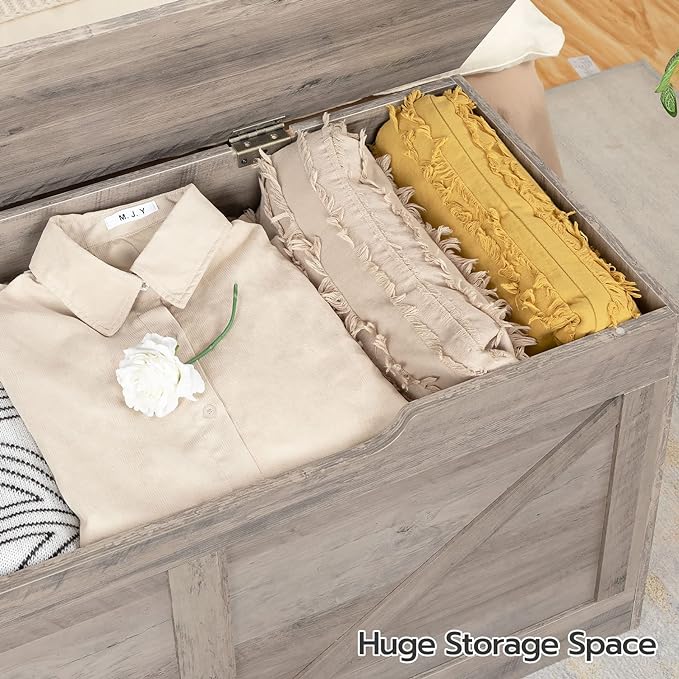 HOOBRO Storage Bench, 39.4” Retro Wooden Storage Chest - Image 4