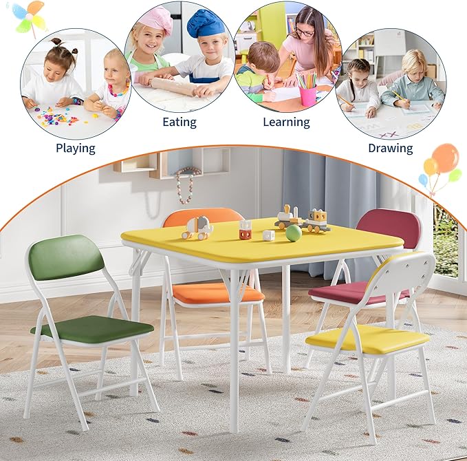 GarveeHome 5-Piece Kids Folding Table and Chairs Set, Toddlers Children's - Image 7