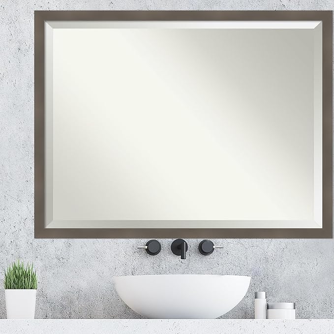 Amanti Art Grey Wall Mirror 33x43 Edwin Clay Grey Rectangle Bathroom Mirror - Image 5