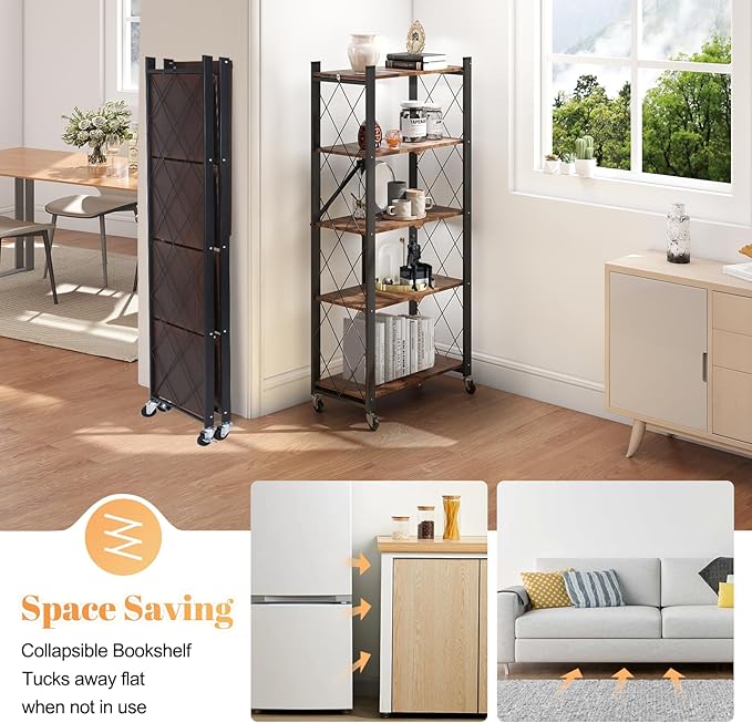 BAOYOUNI 5-Tier Vintage Industrial Bookshelf - Image 5