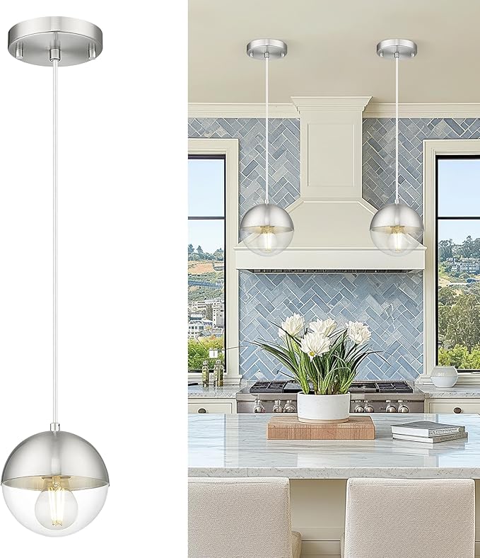LMS 6-inch Industrial Pendant Light, Brushed Nickel Hanging Light Kitchen Island by LMS