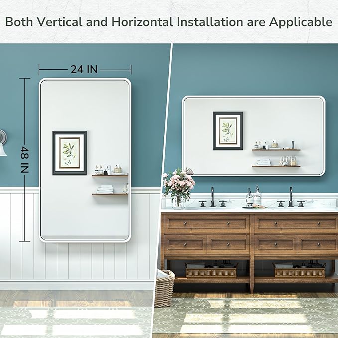 TokeShimi 48 x 24 Inch Bathroom Mirror White Vanity Wall Mirror - Image 8