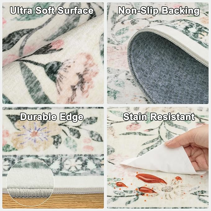 8x10 Area Rugs for Living Room: Floral Washable Rug Vintage Large Soft Boho - Image 6