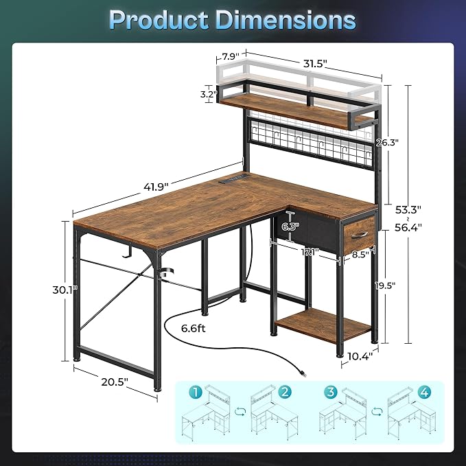 PRAISUN L Shaped Gaming Desk - Image 2