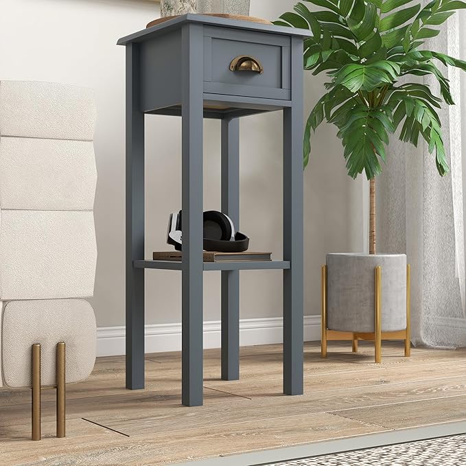 HOMCOM 2-Tier Side Table with Drawer, Narrow End Table with Bottom Shelf - Image 8