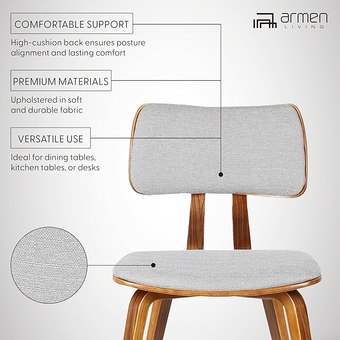 Armen Living Jaguar Mid-Century Dining Chair in Walnut Wood and Gray Fabric - Image 9