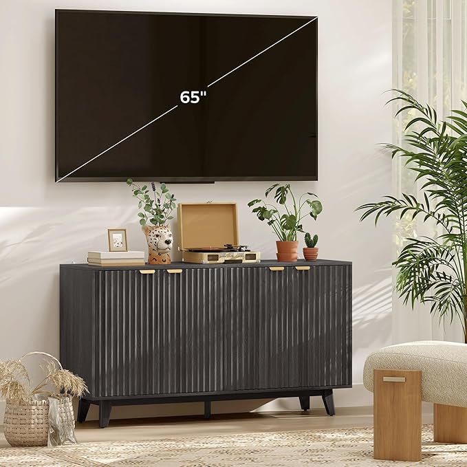 HOMCOM Fluted Sideboard Buffet Cabinet, 2 Adjustable Shelves and 5 Wood Legs - Image 7