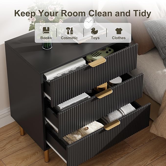 Black Dresser, Modern 3 Drawer Dresser - Image 6