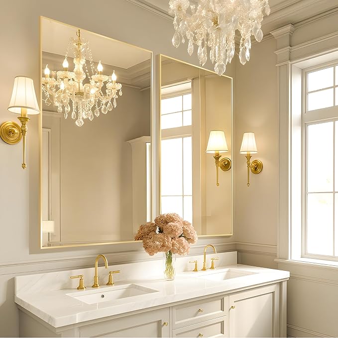 Gold Bathroom Mirror 26"x38", Rectangle Vanity Mirror - Image 2