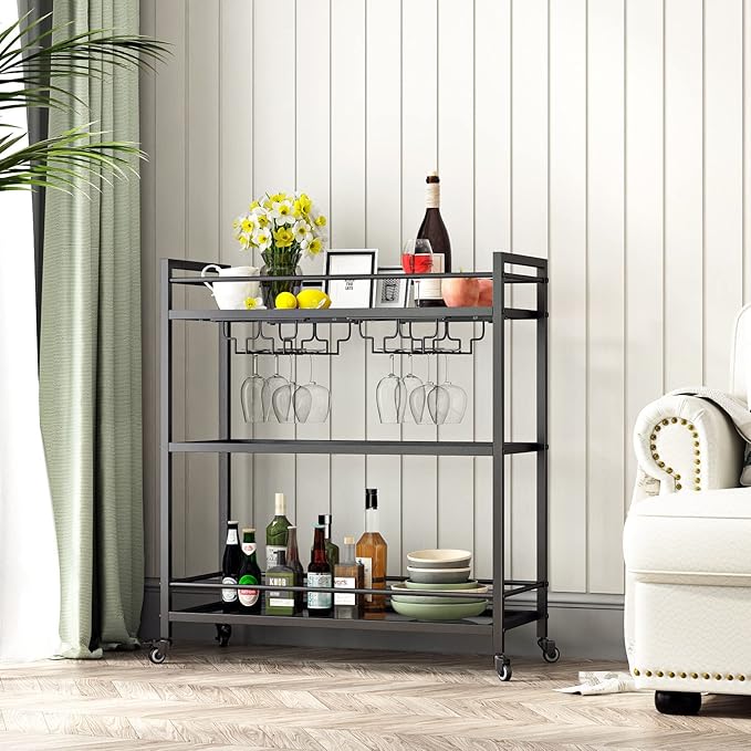 Glass Black Bar Carts for Home - Image 7