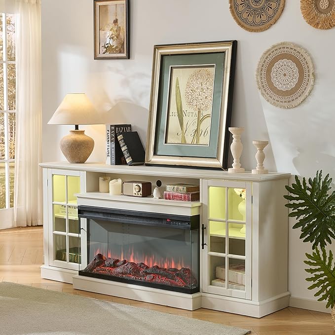 ROCKPOINT 3 Sided Glass 70" Fireplace TV Stand by ROCKPOINT