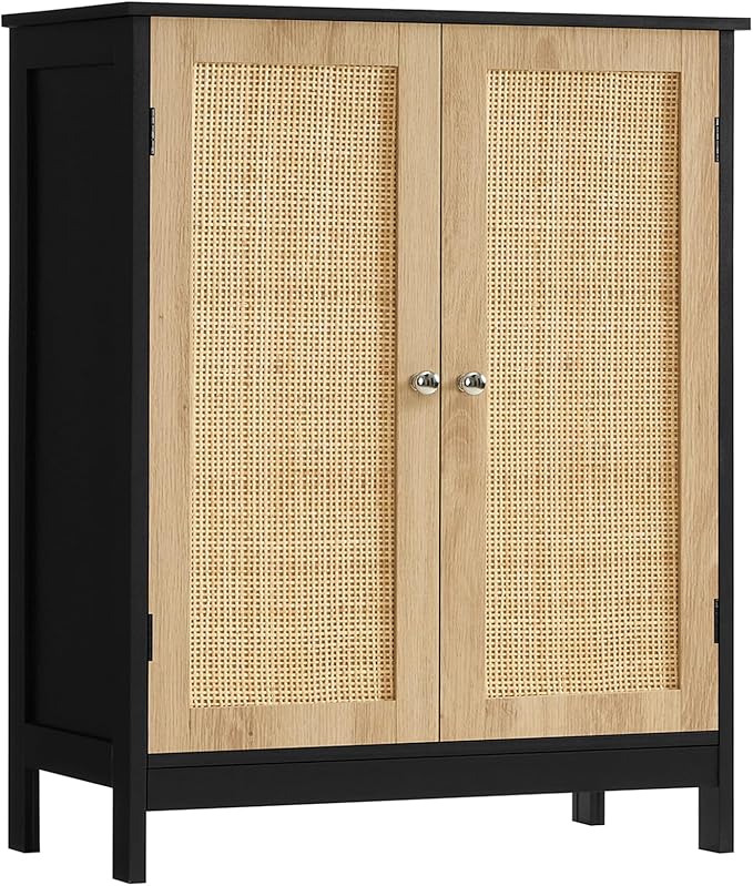 Iwell Storage Cabinet with Rattan Doors, Bathroom Storage Cabinet with by IWELL