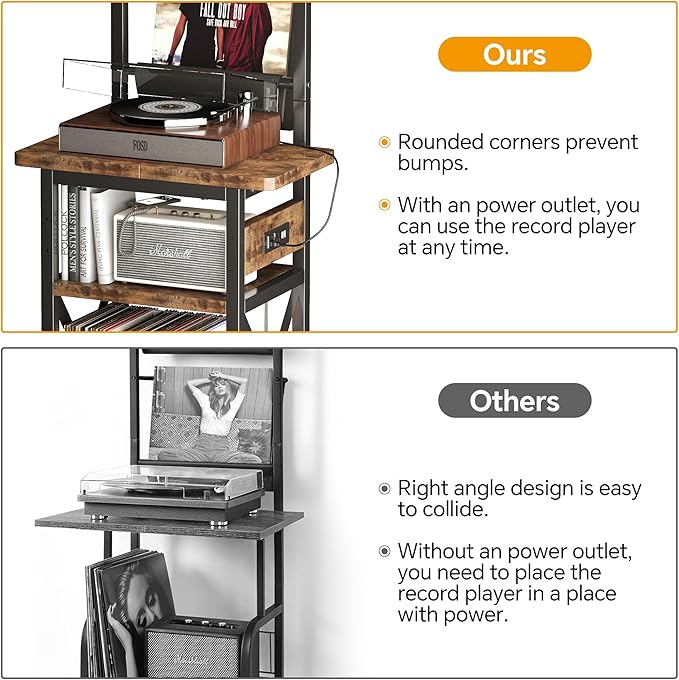 Record Player Stand with Power Outlet, 6 Tier Vinyl Record Display Shelf - Image 7