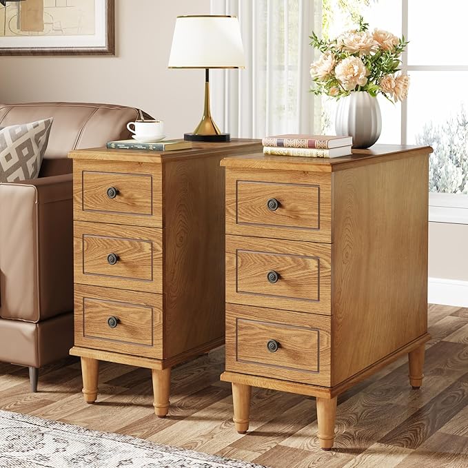 Tribesigns Solid Wood End Table, Fully Assembled Narrow Side Table by Tribesigns