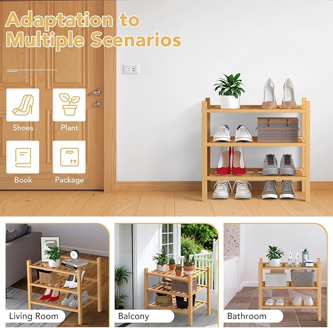 Haddockway small 3 Tier Bamboo Shoe Rack Storage Organizer, Small Space - Image 7