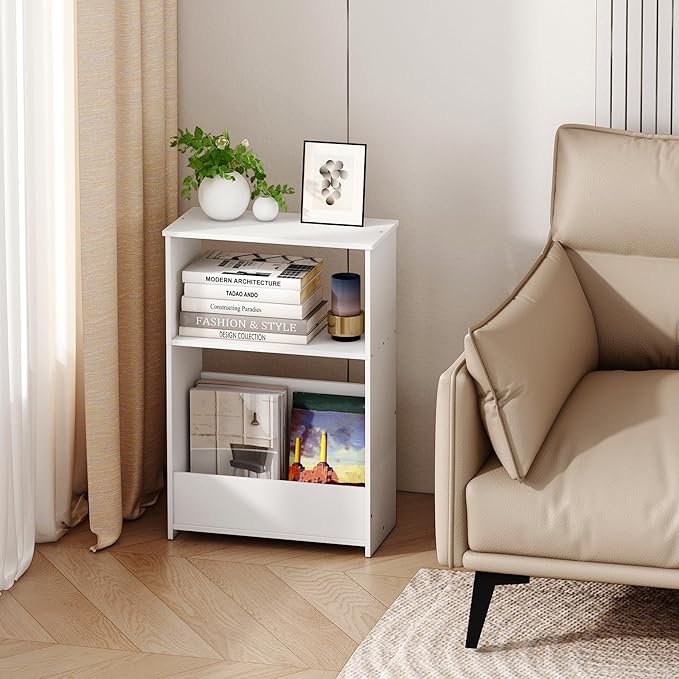 3-Tier Narrow End Table, Small Stand Shelf Narrow White Side Table - Image 4