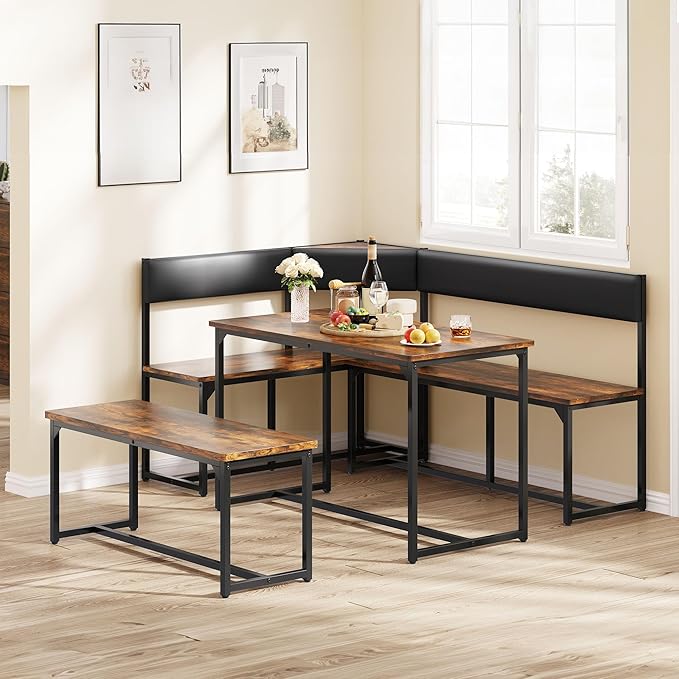 DWVO 3-Piece Dining Table Set for 4-6 People 47.2" Corner Dining Room Table by DWVO