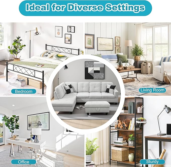 L Shaped Couch Modern Sectional Couch Upholstered Flannel Fabric 3 Pieces Sofas - Image 7