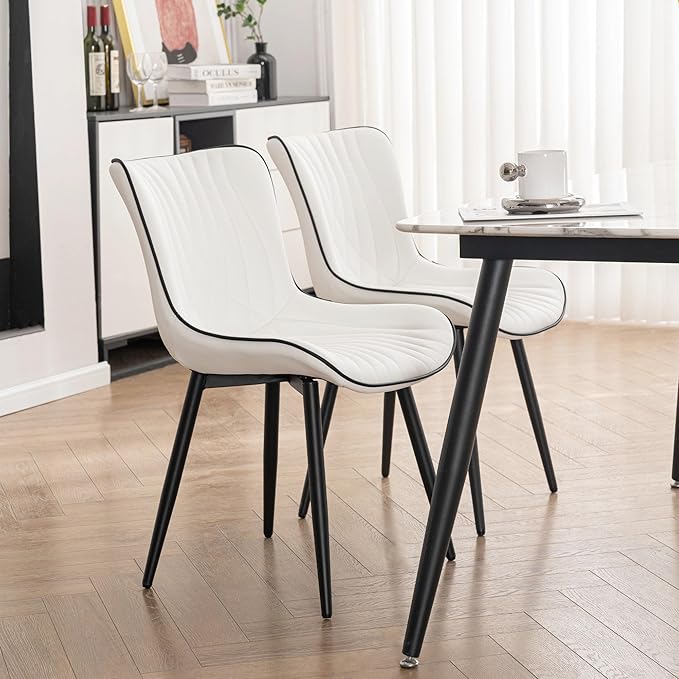 Kidol & Shellder White Dining Chairs Set of 2, Faux Leather Upholstered Mid - Image 9