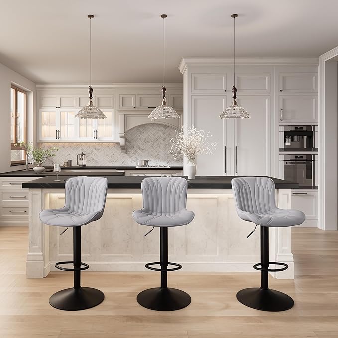 YOUNIKE Single Grey Bar Stools Modern Swivel Counter Height Bar Chair - Image 8
