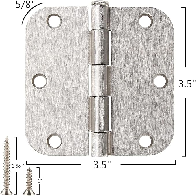 12 Pack Brushed Nickl Door Hinges 3.5 Inch x3-1/2 5/8 Radius Round Interior - Image 4