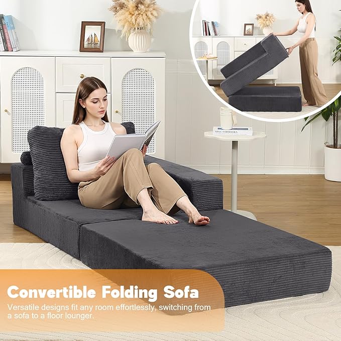 MeMoreCool Convertible Sofa Bed Foldable Boneless Couch, Folding Sleeper Chair - Image 4