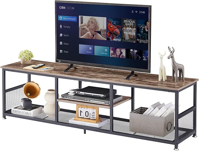 VECELO Industrial TV Stand for Televisions up to 70 Inch, 3 Tiers Media Console by VECELO
