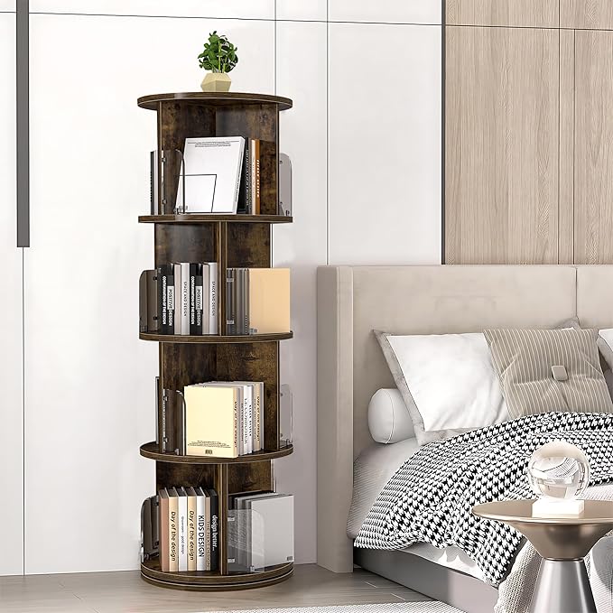 VECELO 4 Tier Revolving Bookshelf Tower, 360° Display Floor Standing Storage - Image 4