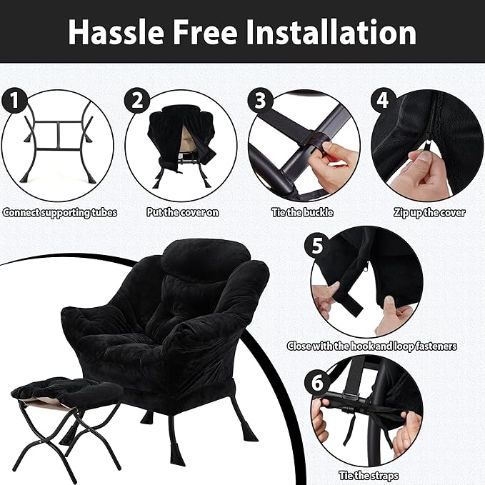 Lazy Chair with Folding Ottoman, Accent Chair Plush Upholstered with Metal - Image 7