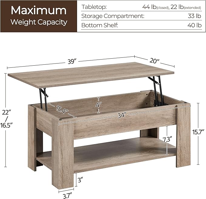 Yaheetech Lift Top Coffee Table - Image 3