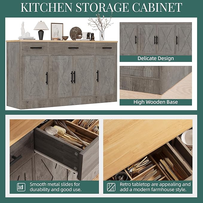 Shintenchi Buffet Cabinet with Storage, 53.4" Large Kitchen Storage Cabinet - Image 8