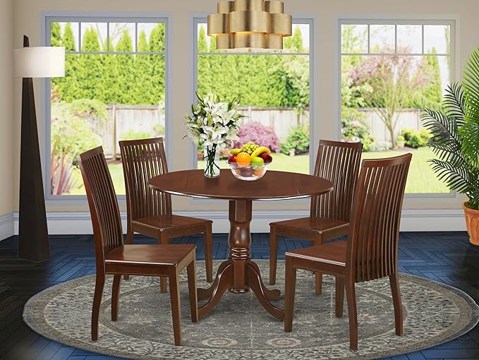 East West Furniture DLIP5-MAH-W 5 Piece Dining Room Furniture Set Includes a - Image 2